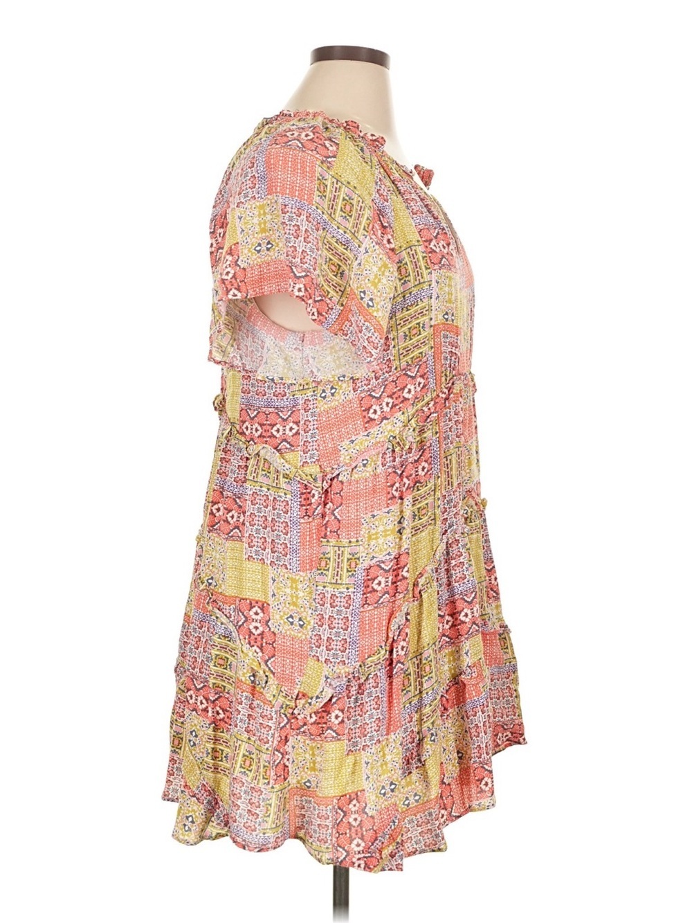 Anthropologie Robin Tiered Mini Dress Pink & Yellow Patchwork XLP - Picture 4 of 12